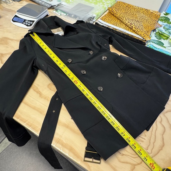 Calvin Klein Black Double Breasted Belted Trench Coat Jacket XS Epaulettes - Picture 13 of 15